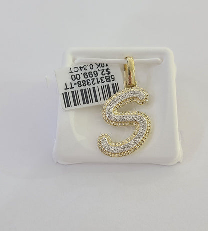 10k Real Yellow Gold Genuine Diamond Initial A - Z Alphabet Charm Pendent - Reva Jeweler
