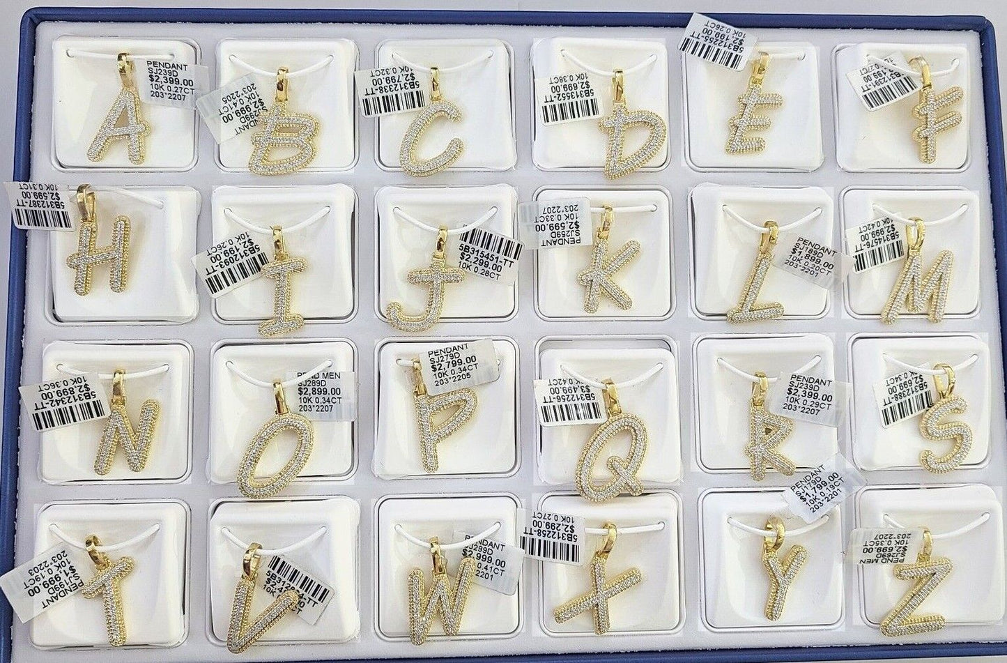 10k Real Yellow Gold Genuine Diamond Initial A - Z Alphabet Charm Pendent - Reva Jeweler