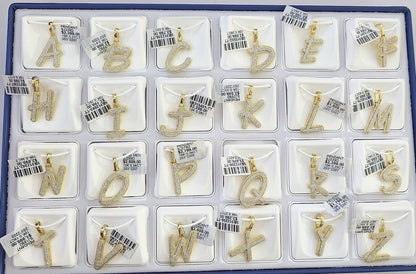 10k Real Yellow Gold Genuine Diamond Initial A - Z Alphabet Charm Pendent - Reva Jeweler