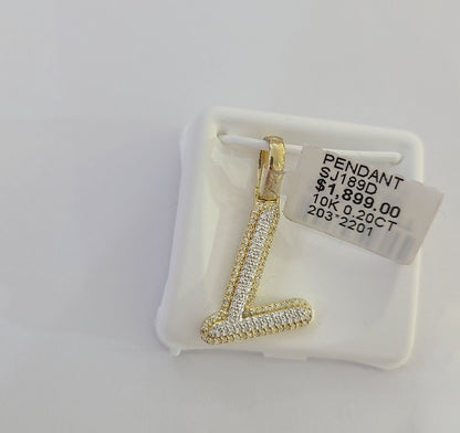 10k Real Yellow Gold Genuine Diamond Initial A - Z Alphabet Charm Pendent - Reva Jeweler
