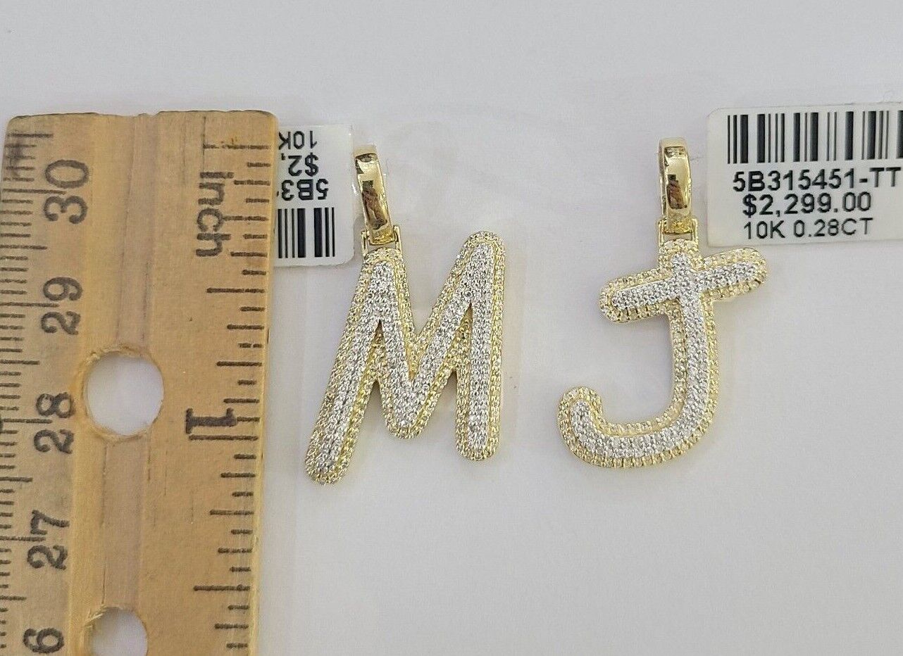 10k Real Yellow Gold Genuine Diamond Initial A - Z Alphabet Charm Pendent - Reva Jeweler