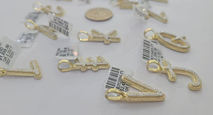 10k Real Yellow Gold Genuine Diamond Initial A - Z Alphabet Charm Pendent - Reva Jeweler