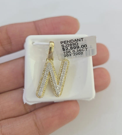 10k Real Yellow Gold Genuine Diamond Initial A - Z Alphabet Charm Pendent - Reva Jeweler