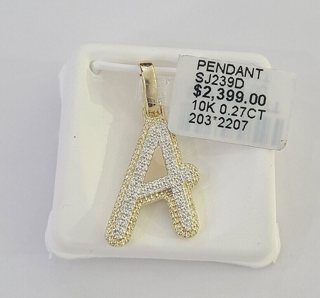 10k Real Yellow Gold Genuine Diamond Initial A - Z Alphabet Charm Pendent - Reva Jeweler