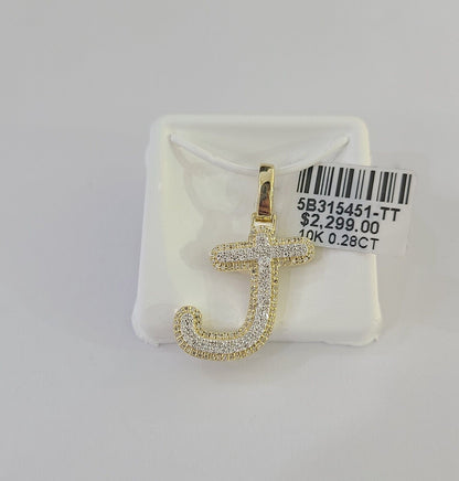 10k Real Yellow Gold Genuine Diamond Initial A - Z Alphabet Charm Pendent - Reva Jeweler