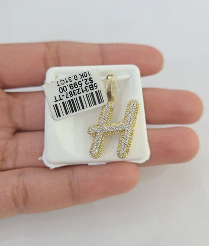 10k Real Yellow Gold Genuine Diamond Initial A - Z Alphabet Charm Pendent - Reva Jeweler