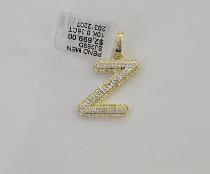10k Real Yellow Gold Genuine Diamond Initial A - Z Alphabet Charm Pendent - Reva Jeweler