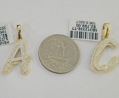10k Real Yellow Gold Genuine Diamond Initial A - Z Alphabet Charm Pendent - Reva Jeweler