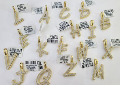 10k Real Yellow Gold Genuine Diamond Initial A - Z Alphabet Charm Pendent - Reva Jeweler