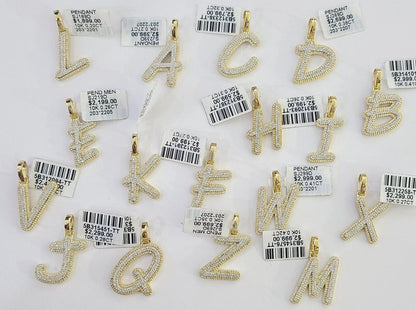 10k Real Yellow Gold Genuine Diamond Initial A - Z Alphabet Charm Pendent - Reva Jeweler