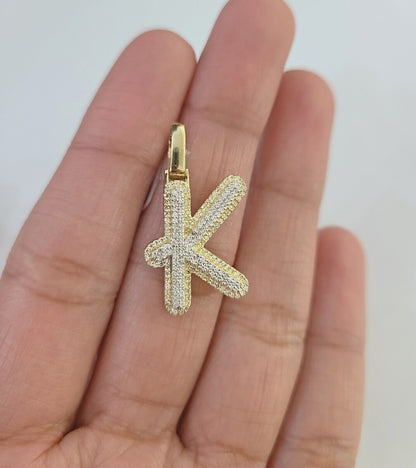 10k Real Yellow Gold Genuine Diamond Initial A - Z Alphabet Charm Pendent - Reva Jeweler