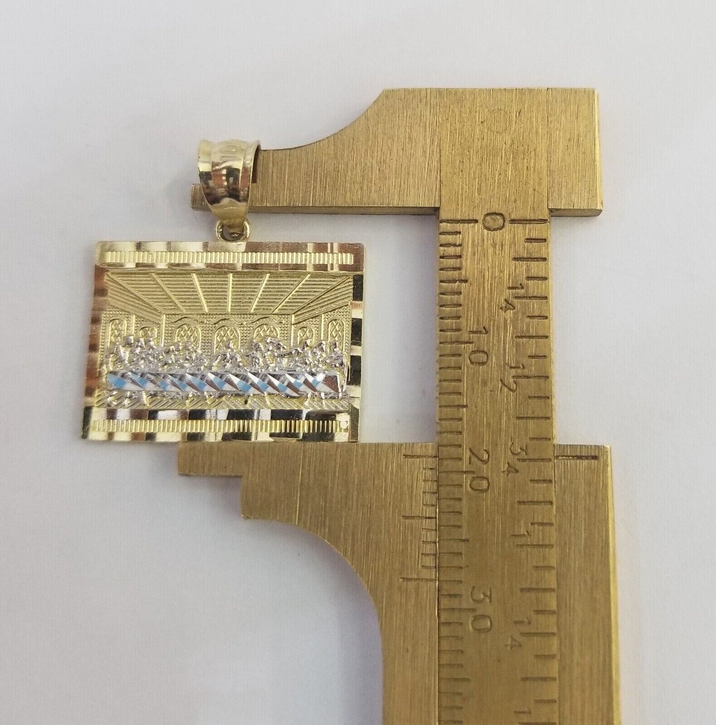 10k Real Yellow Gold Last Supper Charm Pendant Diamond cuts Design Men/Women - Reva Jeweler