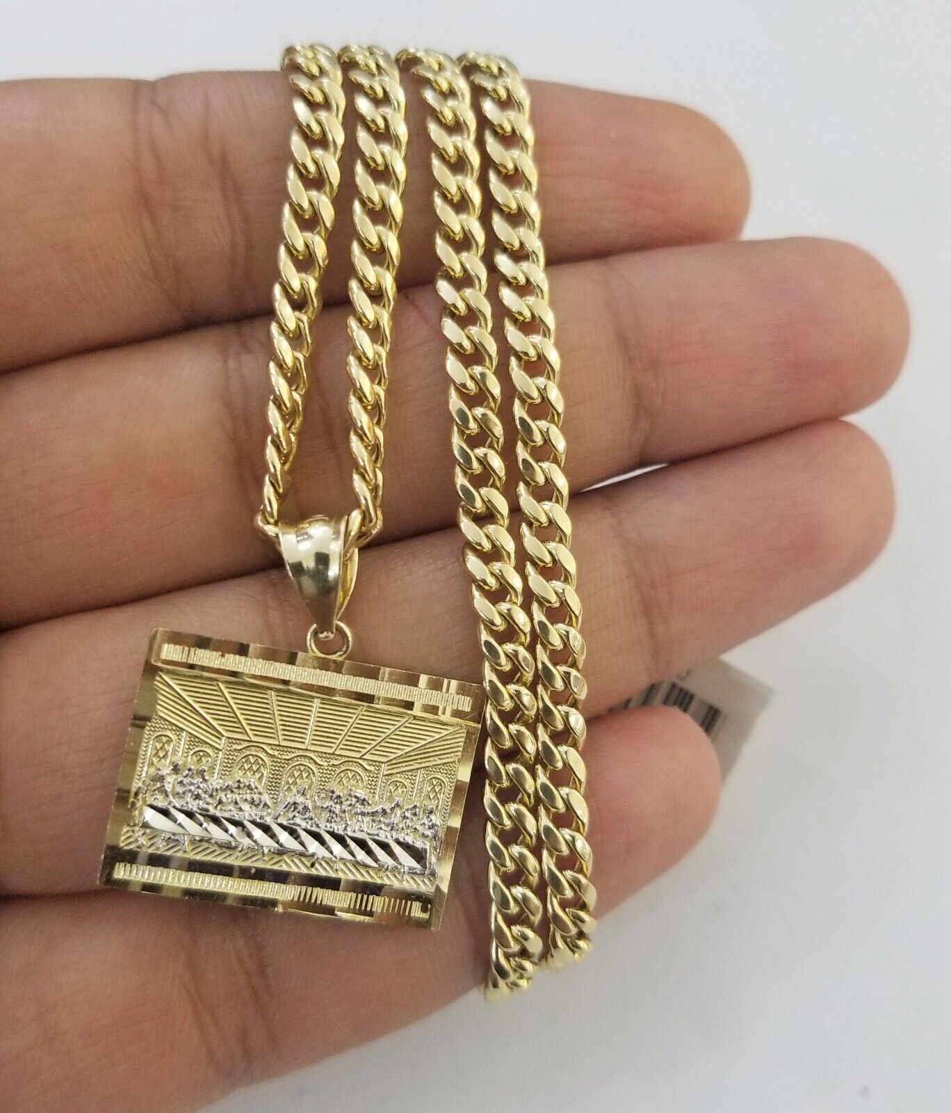 10k Real Yellow Gold Last Supper Charm Pendant Diamond cuts Design Men/Women - Reva Jeweler