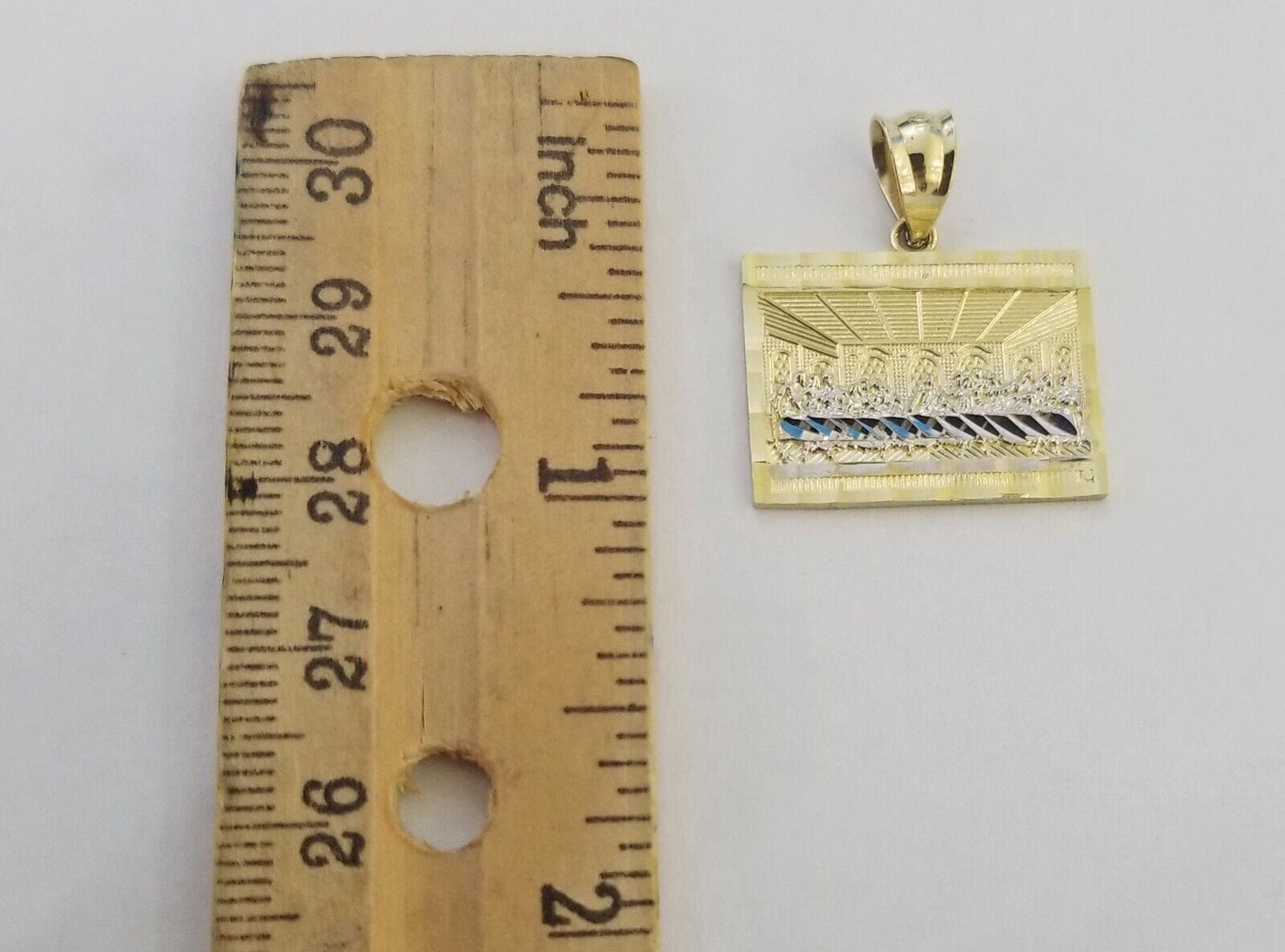 10k Real Yellow Gold Last Supper Charm Pendant Diamond cuts Design Men/Women - Reva Jeweler