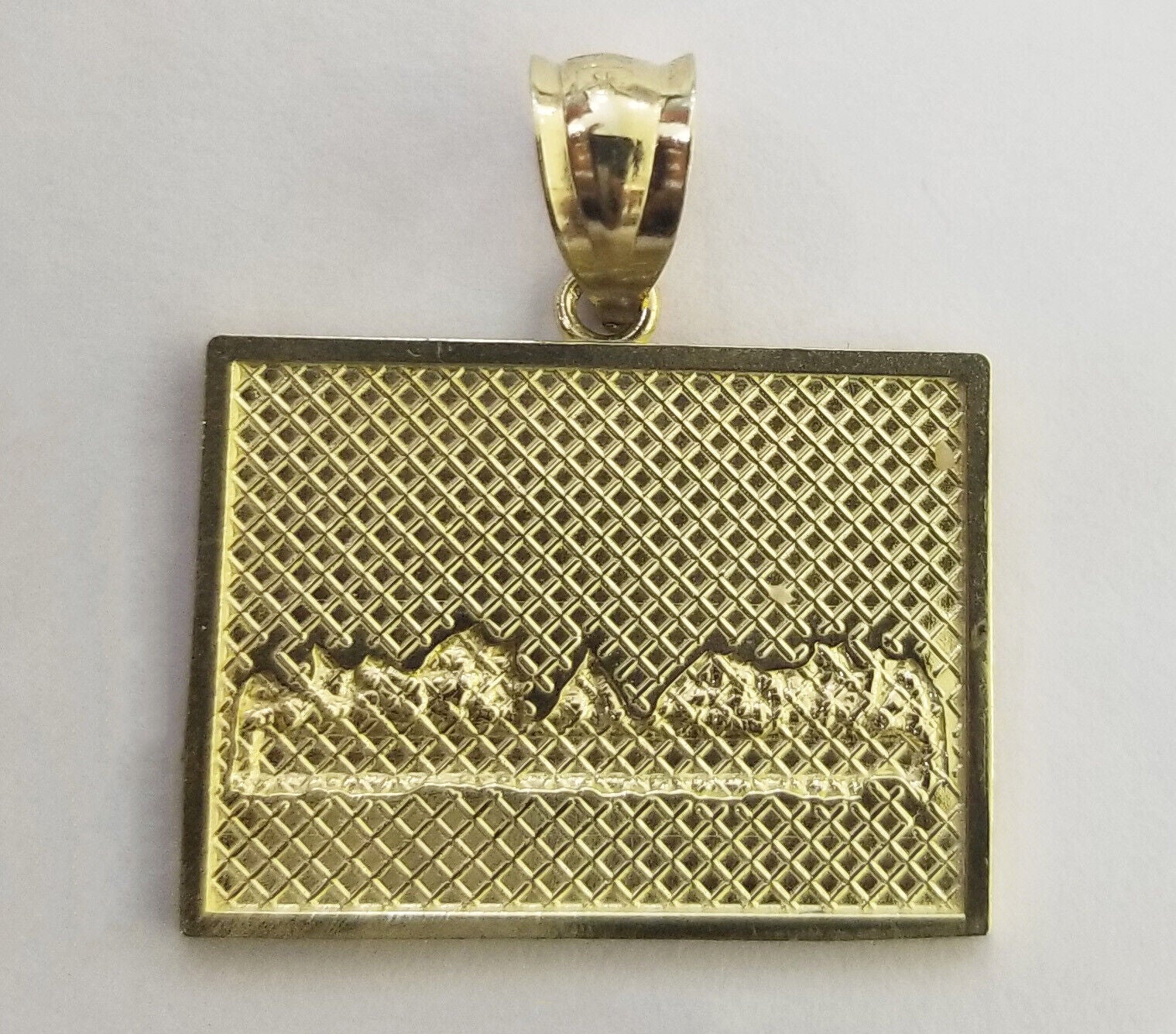 10k Real Yellow Gold Last Supper Charm Pendant Diamond cuts Design Men/Women - Reva Jeweler