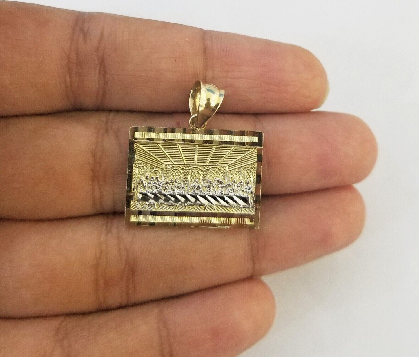 10k Real Yellow Gold Last Supper Charm Pendant Diamond cuts Design Men/Women - Reva Jeweler