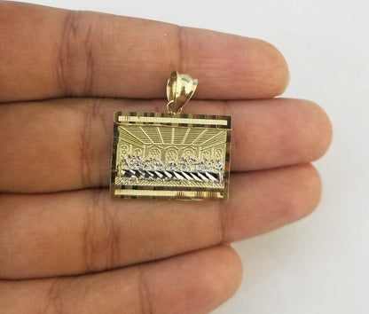 10k Real Yellow Gold Last Supper Charm Pendant Diamond cuts Design Men/Women - Reva Jeweler