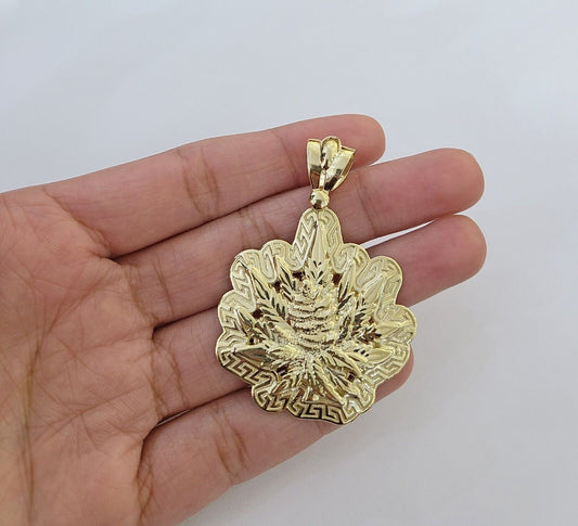 10K Real Yellow Gold Marijuana Leaf Charm Pendant High Weed Gold 10kt - Reva Jeweler