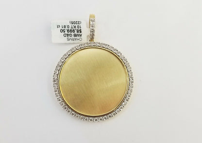 10k Real Yellow Gold Memory Pendant Charm 0.80CT 10kt Real 2"Inch Diamond Charm - Reva Jeweler