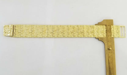 10K REAL Yellow Gold Nugget Bracelet 9" Inch 22mm Mens Thick Bracelet 10kt - Reva Jeweler