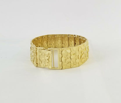 10K REAL Yellow Gold Nugget Bracelet 9" Inch 22mm Mens Thick Bracelet 10kt - Reva Jeweler