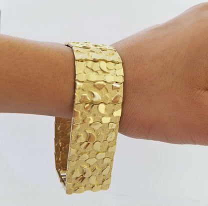 10K REAL Yellow Gold Nugget Bracelet 9" Inch 22mm Mens Thick Bracelet 10kt - Reva Jeweler