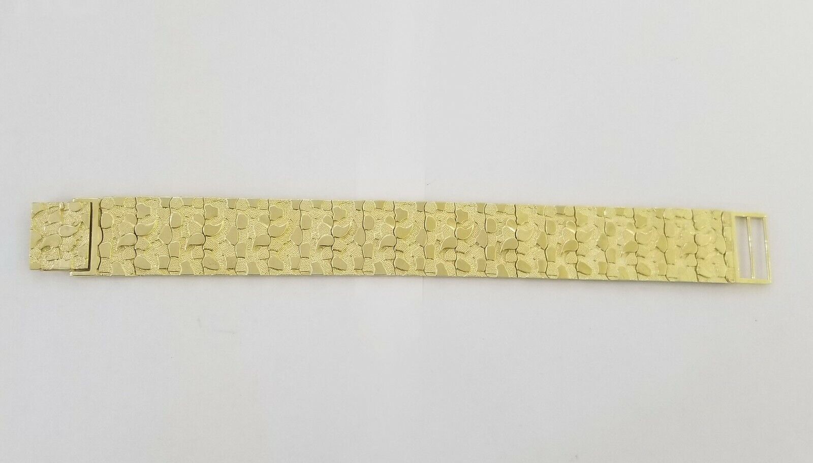 10K REAL Yellow Gold Nugget Bracelet 9" Inch 22mm Mens Thick Bracelet 10kt - Reva Jeweler
