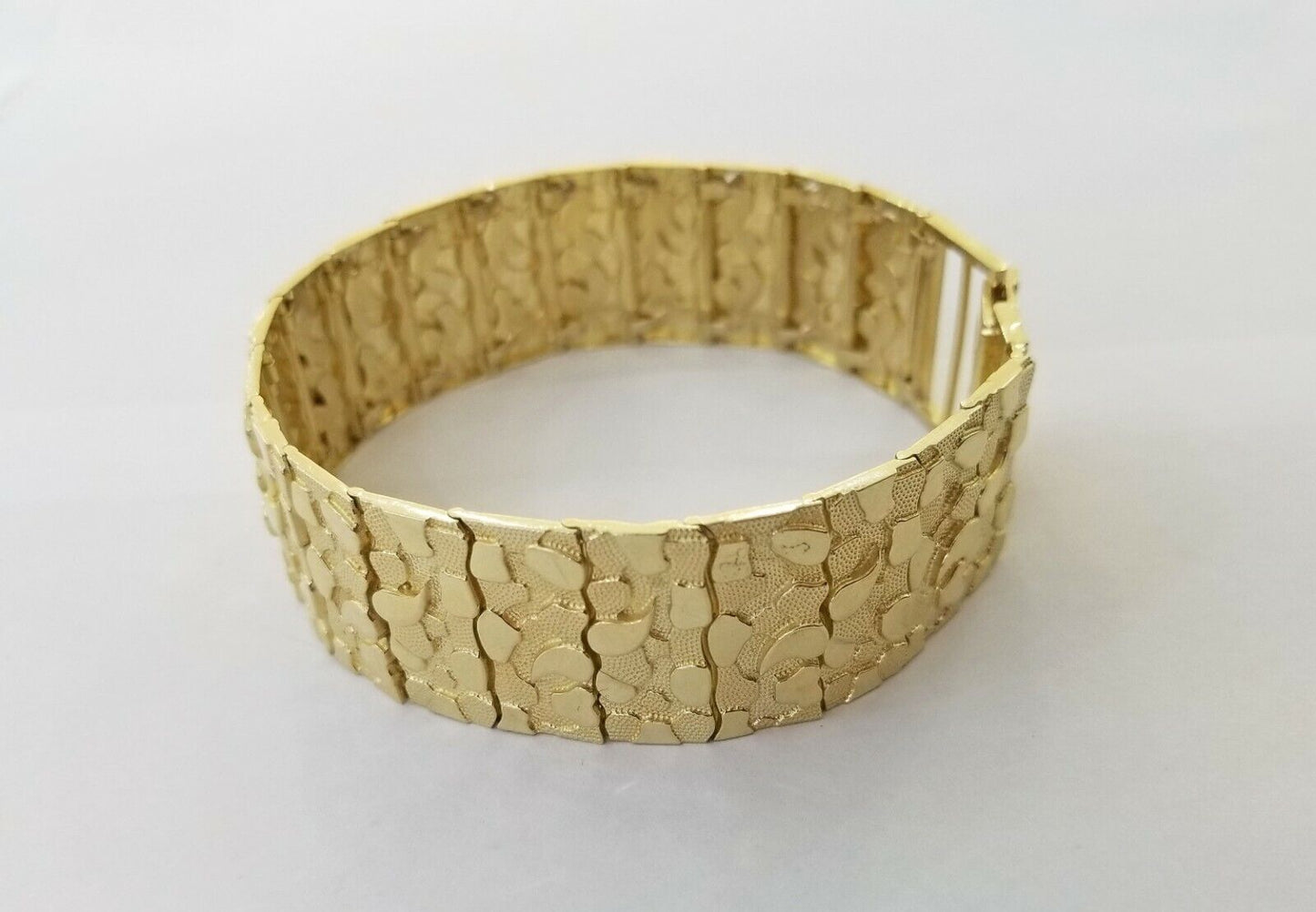 10K REAL Yellow Gold Nugget Bracelet 9" Inch 22mm Mens Thick Bracelet 10kt - Reva Jeweler