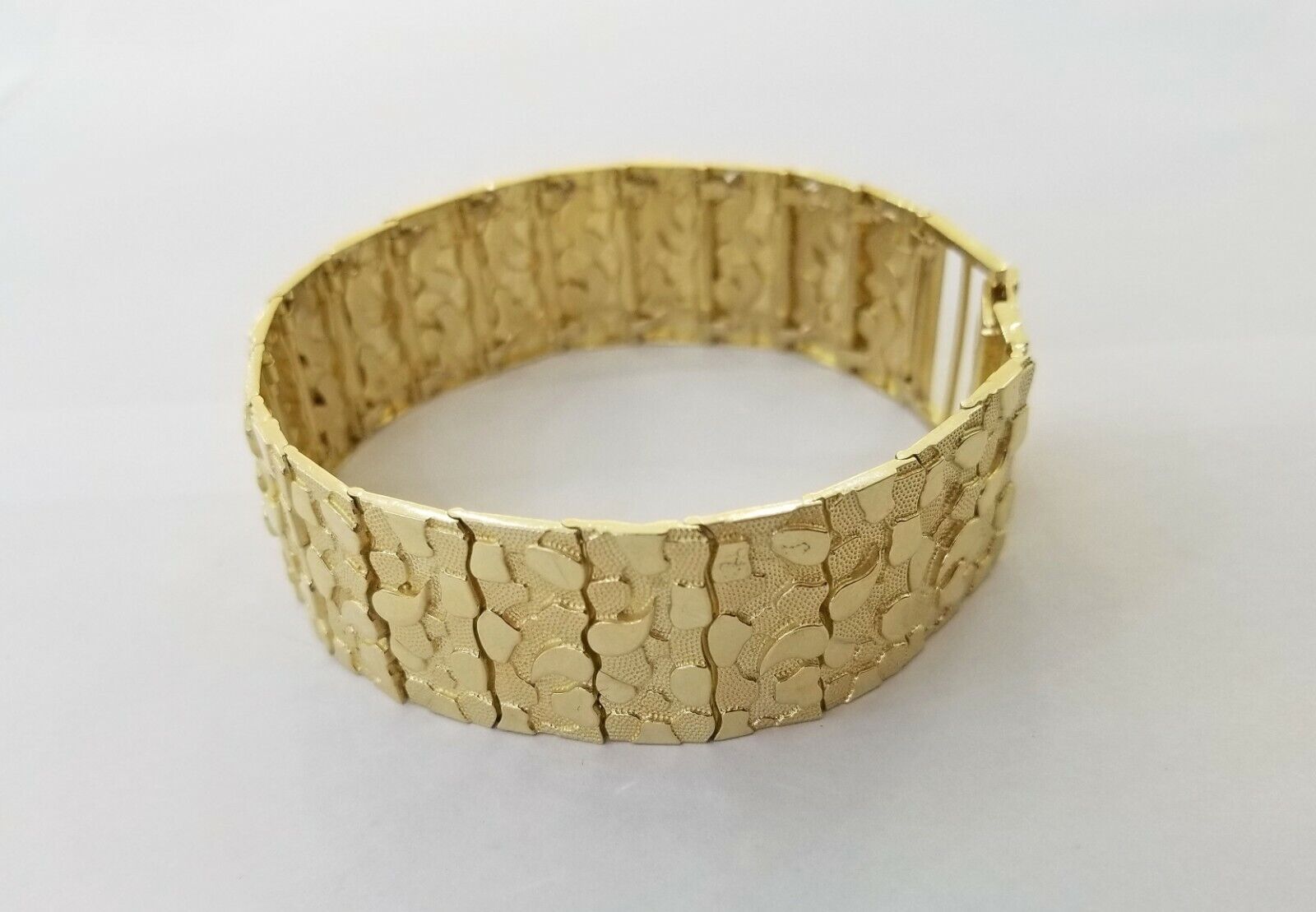 10K REAL Yellow Gold Nugget Bracelet 9" Inch 22mm Mens Thick Bracelet 10kt - Reva Jeweler
