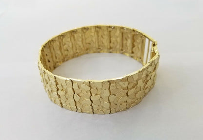 10K REAL Yellow Gold Nugget Bracelet 9" Inch 22mm Mens Thick Bracelet 10kt - Reva Jeweler
