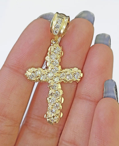 10k Real Yellow Gold Nugget Cross Charm / Pendent 2 inches (approx) - Reva Jeweler