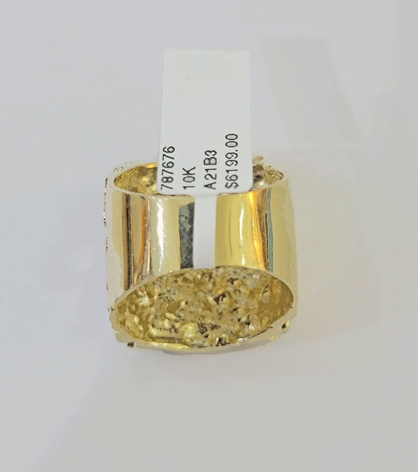 10k Real yellow Gold Nugget Ring men casual Rectangle gold ring 10kt - Reva Jeweler