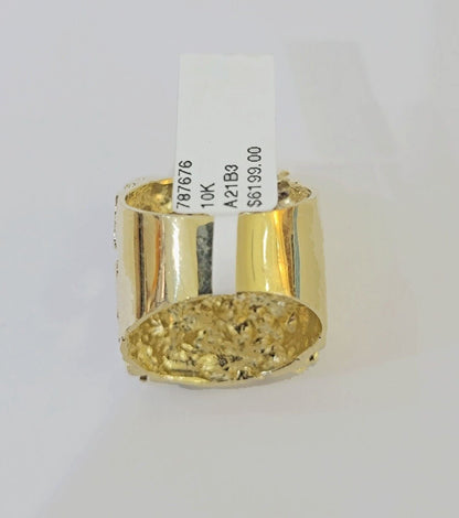 10k Real yellow Gold Nugget Ring men casual Rectangle gold ring 10kt - Reva Jeweler