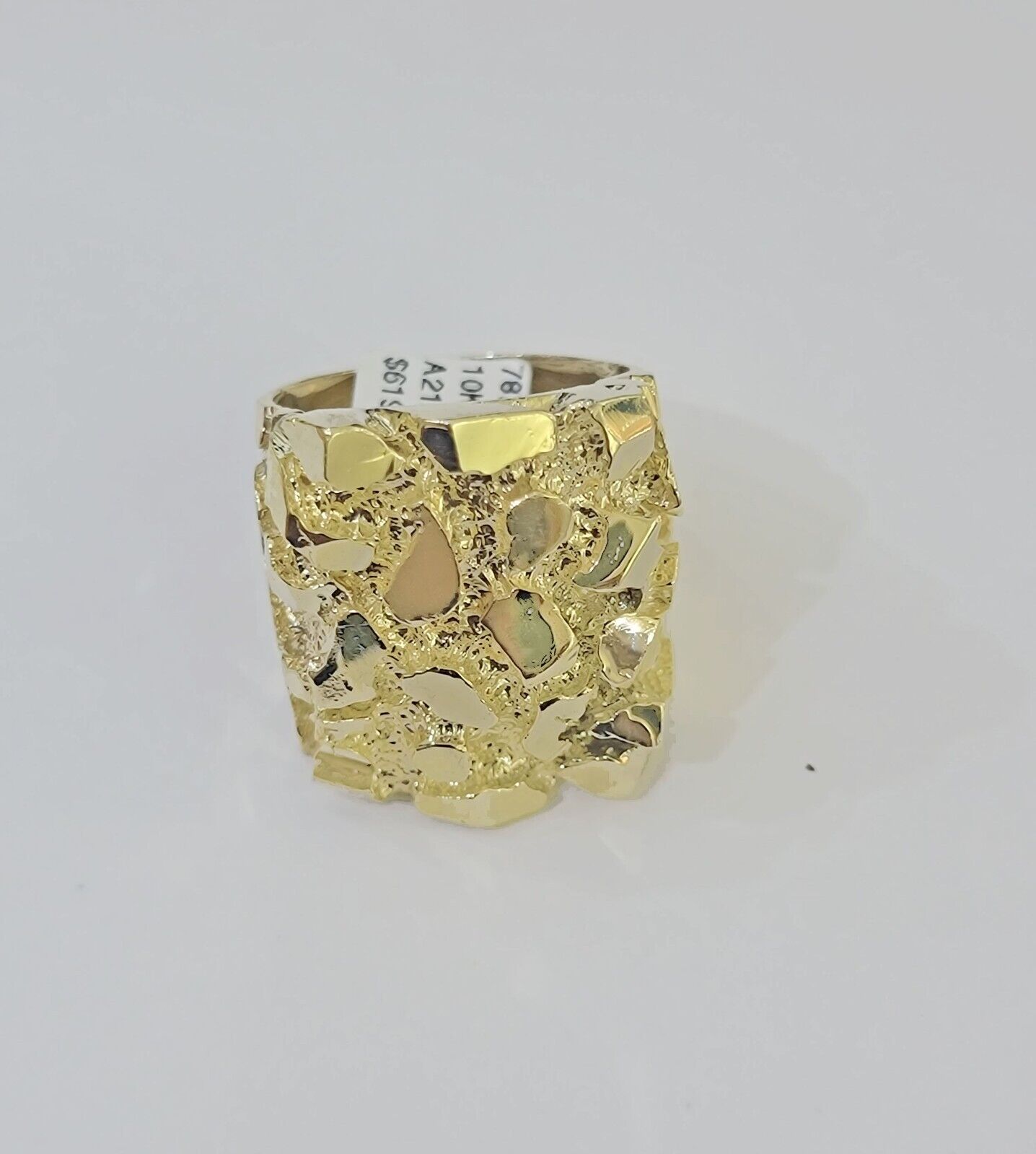 10k Real yellow Gold Nugget Ring men casual Rectangle gold ring 10kt - Reva Jeweler