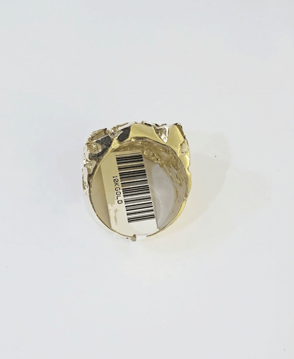 10k Real yellow Gold Nugget Ring men casual Rectangle gold ring 10kt - Reva Jeweler
