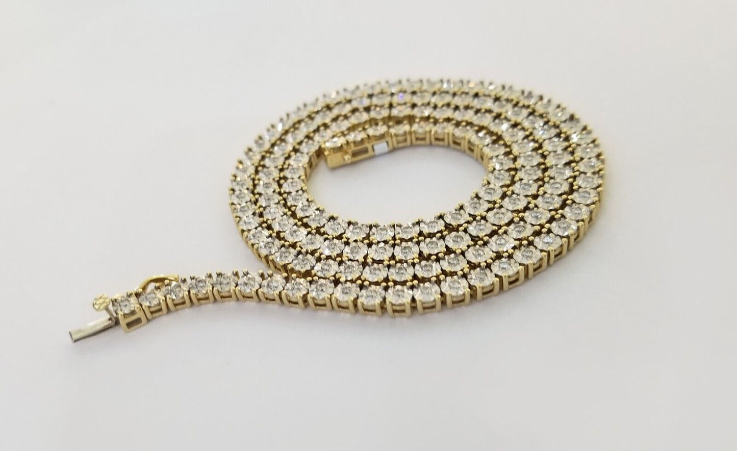 10k Real Yellow Gold Real Diamond Tennis Chain Necklace 2.57CT 22" Inch - Reva Jeweler