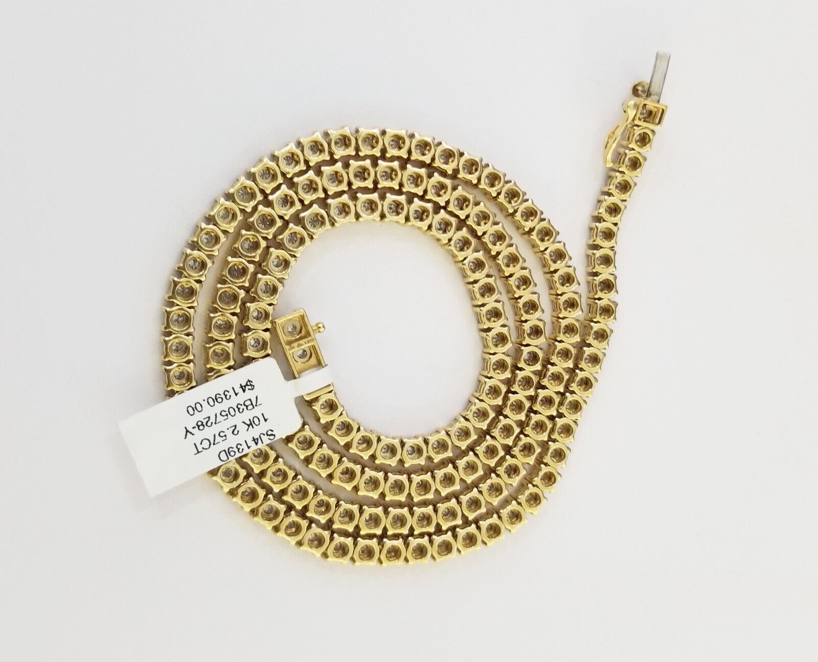 10k Real Yellow Gold Real Diamond Tennis Chain Necklace 2.57CT 22" Inch - Reva Jeweler