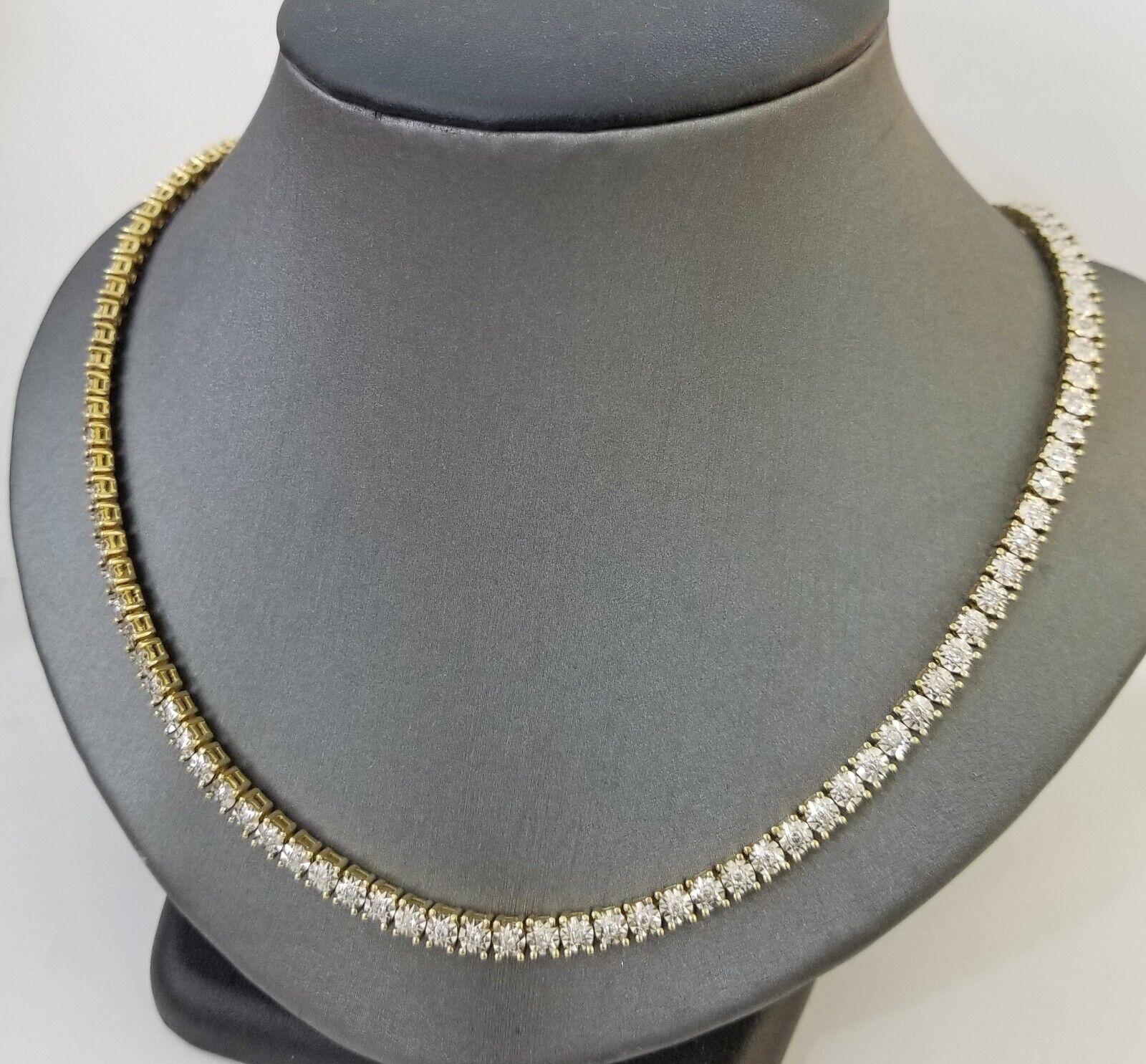 10k Real Yellow Gold Real Diamond Tennis Chain Necklace 2.57CT 22" Inch - Reva Jeweler