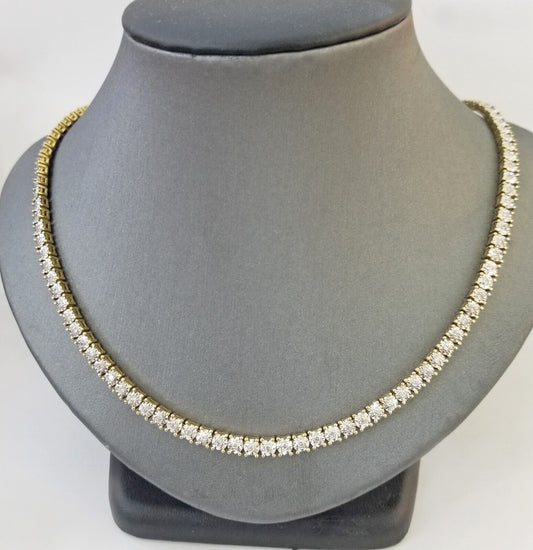10k Real Yellow Gold Real Diamond Tennis Chain Necklace 2.57CT 22" Inch - Reva Jeweler