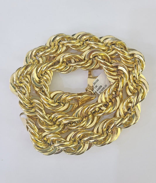 10k REAL Yellow Gold Rope Chain Necklace 16mm 20" Men's Thick 10kt - GoldenlinQ