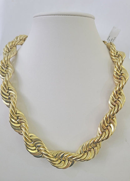 10k REAL Yellow Gold Rope Chain Necklace 16mm 20" Men's Thick 10kt - GoldenlinQ