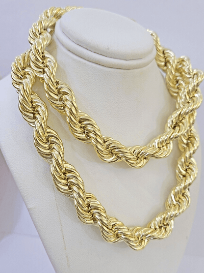 10k Real Yellow Gold Rope Chain Thick 12mm Men Chain 30 Inches Genuine - Reva Jeweler