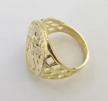 10k Real Yellow Gold The World is Yours Map Ring Men Sizable Band - Reva Jeweler