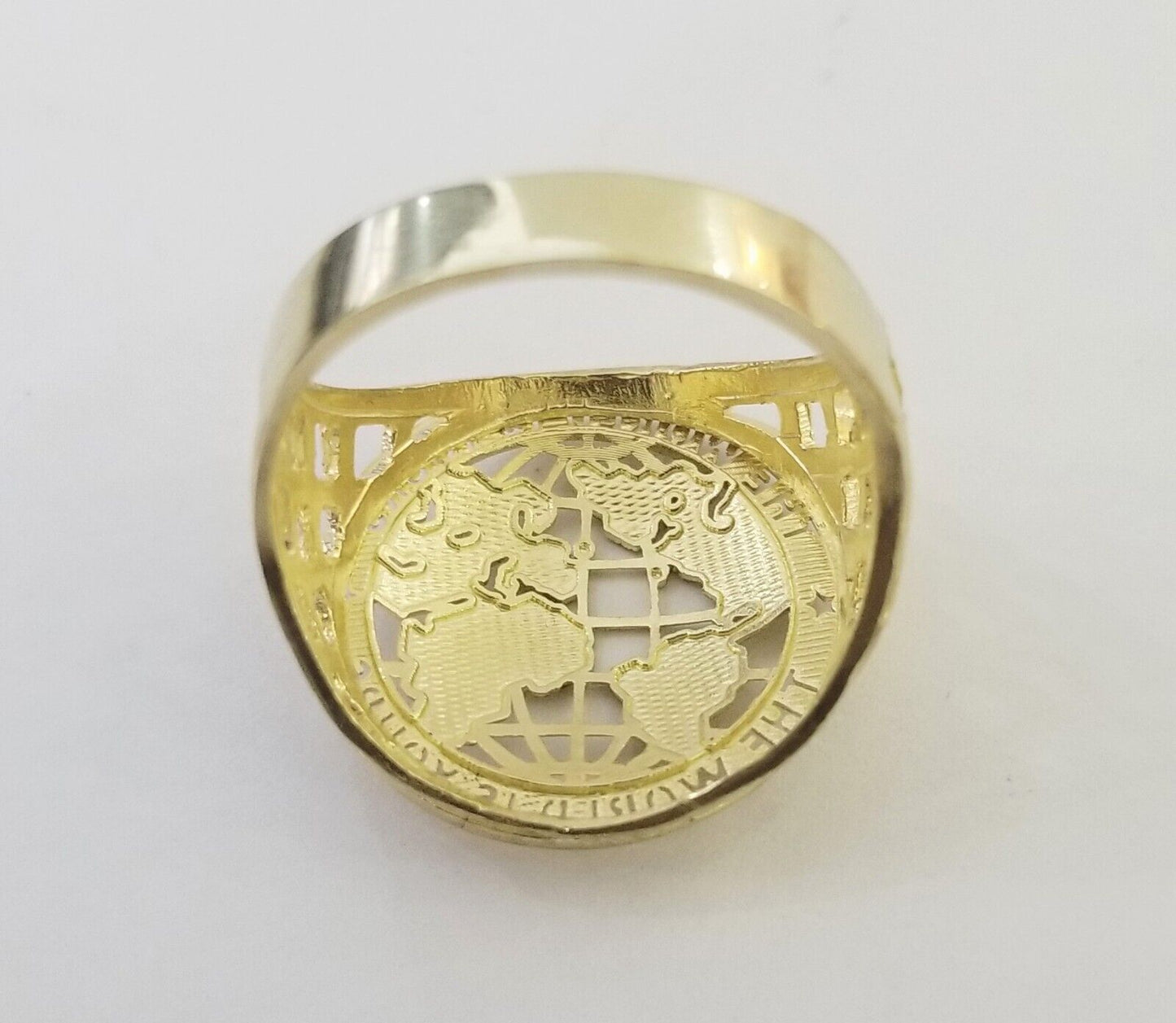 10k Real Yellow Gold The World is Yours Map Ring Men Sizable Band - Reva Jeweler