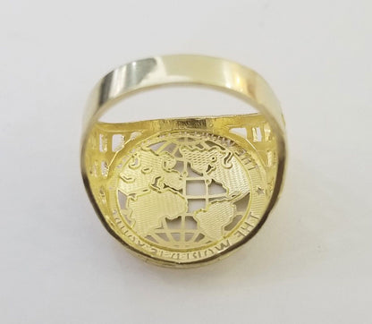 10k Real Yellow Gold The World is Yours Map Ring Men Sizable Band - Reva Jeweler