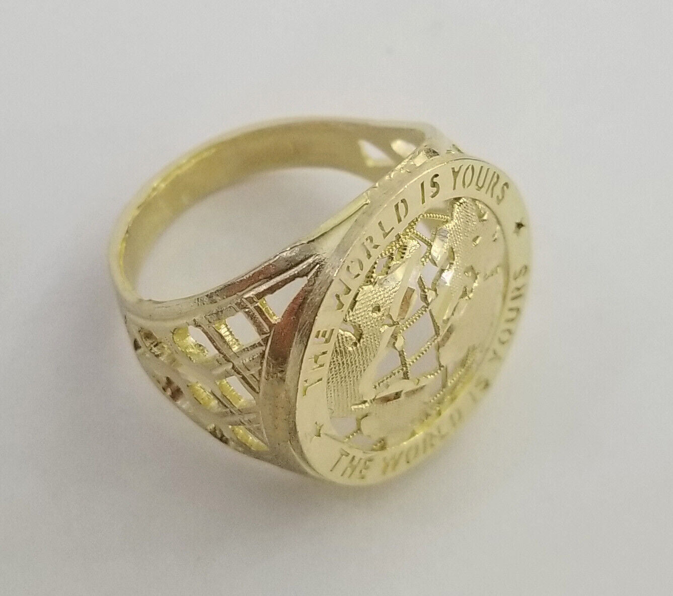 10k Real Yellow Gold The World is Yours Map Ring Men Sizable Band - Reva Jeweler