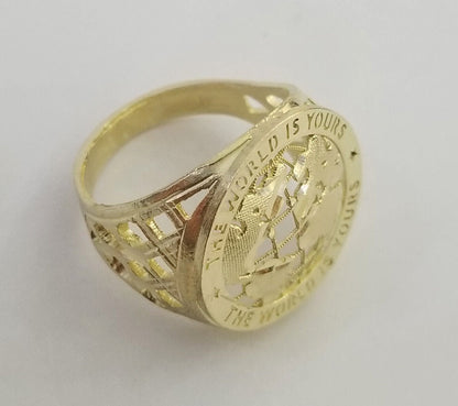 10k Real Yellow Gold The World is Yours Map Ring Men Sizable Band - Reva Jeweler
