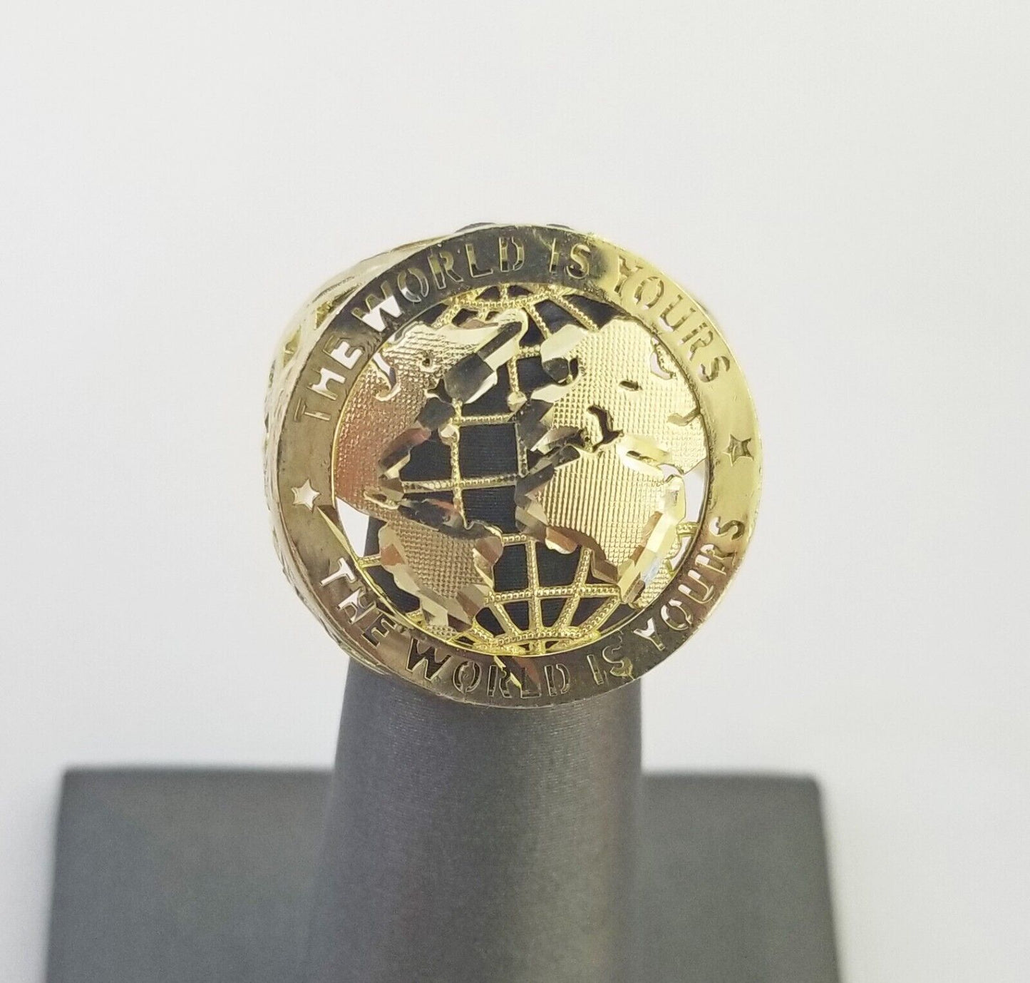10k Real Yellow Gold The World is Yours Map Ring Men Sizable Band - Reva Jeweler