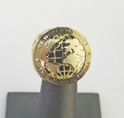 10k Real Yellow Gold The World is Yours Map Ring Men Sizable Band - Reva Jeweler