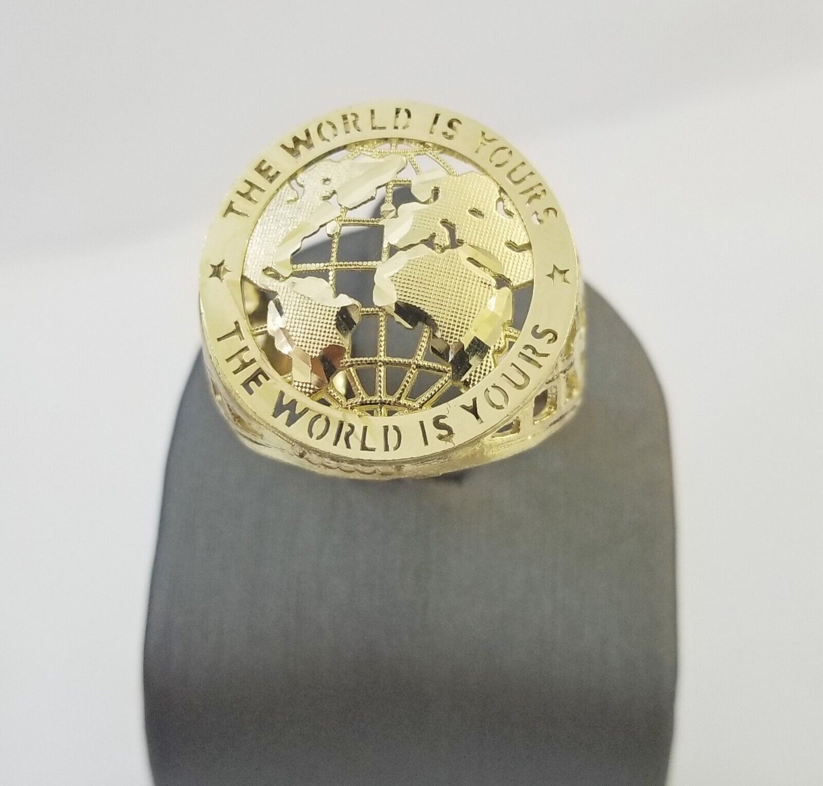 10k Real Yellow Gold The World is Yours Map Ring Men Sizable Band - Reva Jeweler